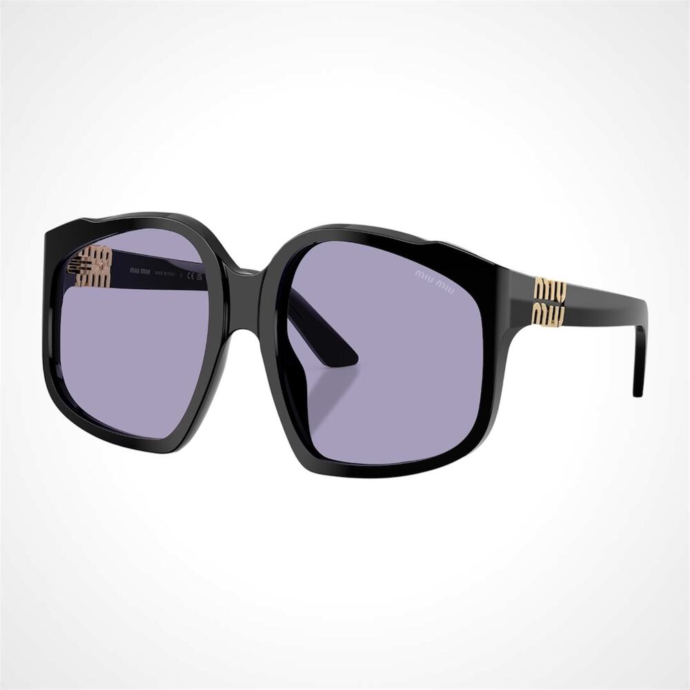 NEW MIU MIU Women's Sunglasses Black 59mm Violet Lens Oversized Acetate Gold
